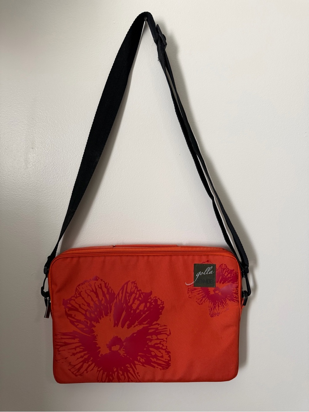 Gola Orange Laptop Bag with Pink Floral Print and Black Strap